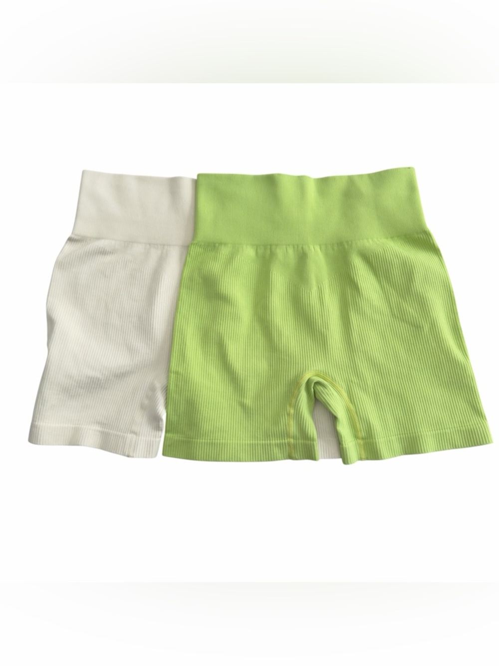 High-Waisted beige/ pastel green Ribbed Seamless Women’s Shorts (004)